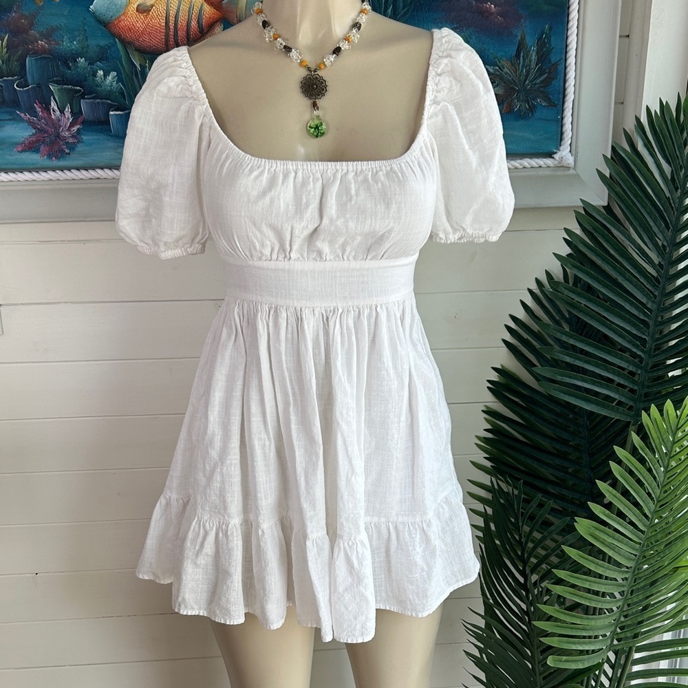 White Puff Sleeve mini Dress size XS beach dress SHEIN beach dress vacation